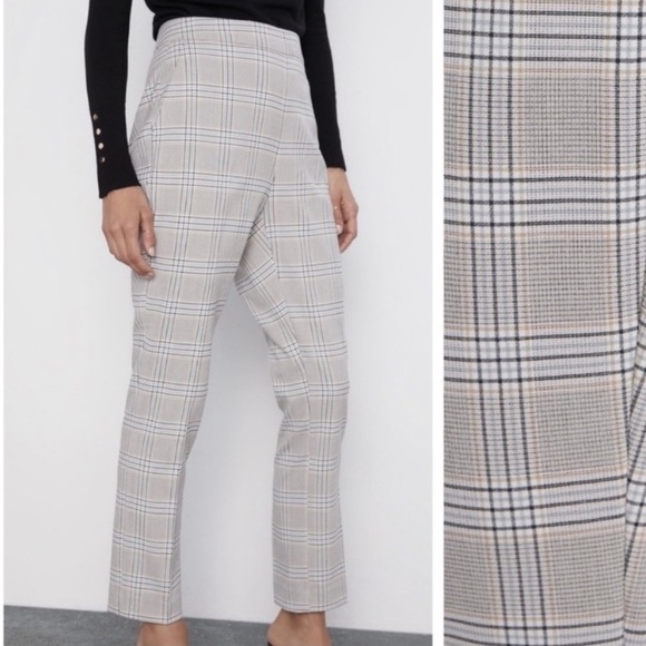 Zara Pants - Zara Plaid Trouser Pants Work Office Attire Side Zip Size Medium